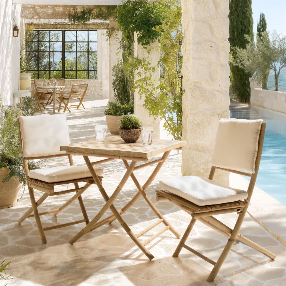 Ensemble 2 chaises et 1 table pliante en bambou
