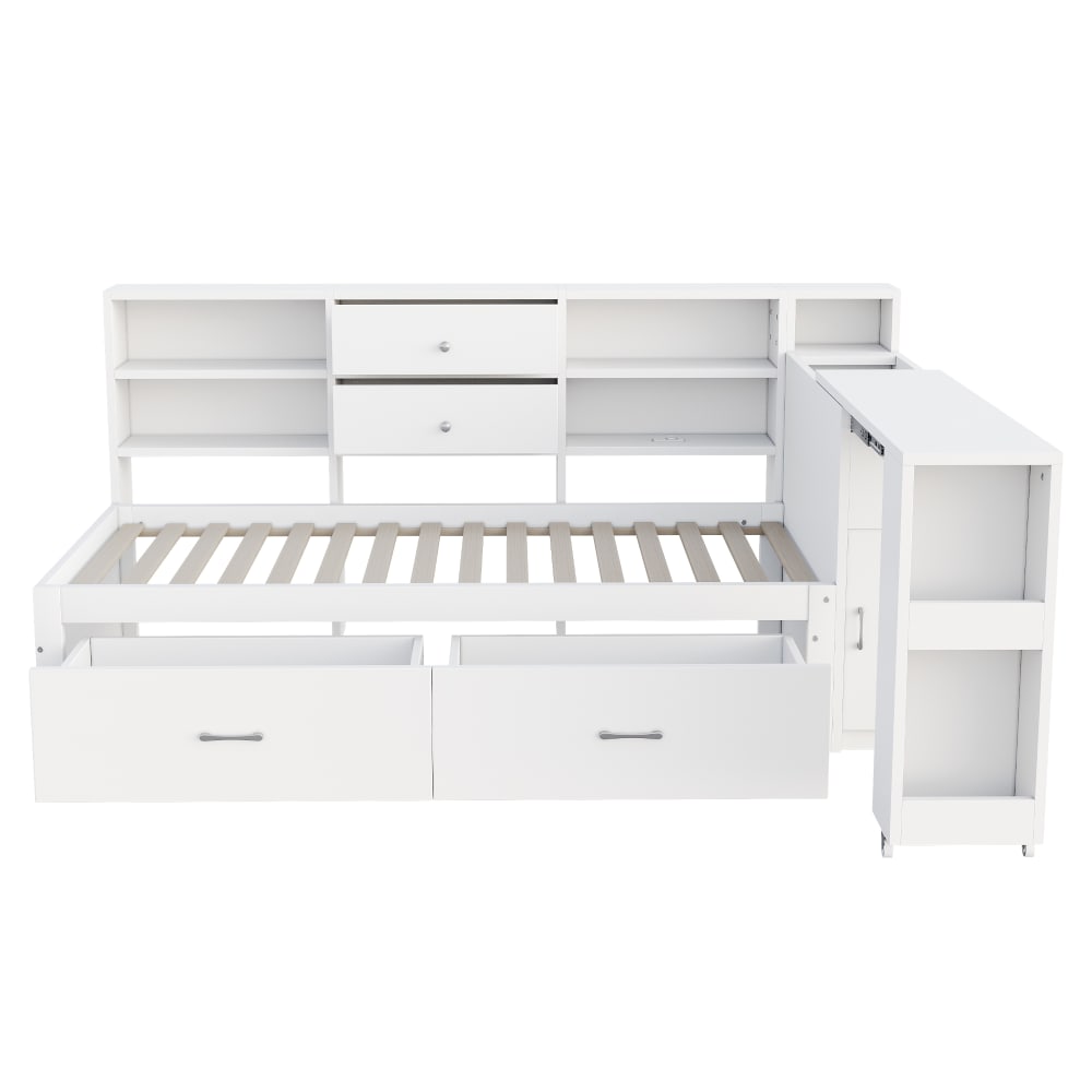 Lit enfant en pin blanc avec tiroirs et bureau 90 x 200 cm