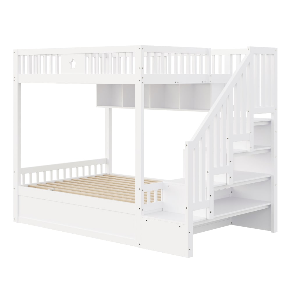 Lit superposé en pin blanc avec rangement 140 x 200 cm Lit superposé en pin blanc avec rangement 140 x 200 cm