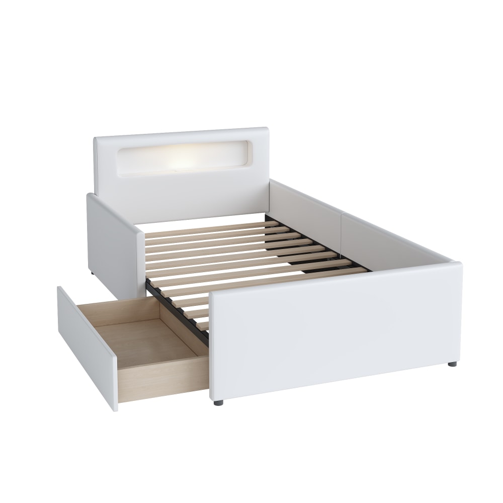 Lit enfant en métal blanc avec USB et tiroirs 90 x 200 cm