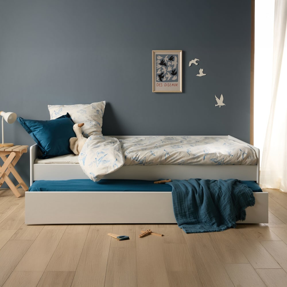 Parure de lit blanche à motifs bleu 140 x 200 cm