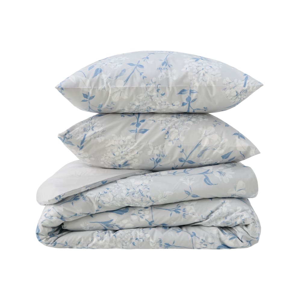 Parure de lit 100% percale de coton peigné gris 260 x 240 cm - Maisons du Monde