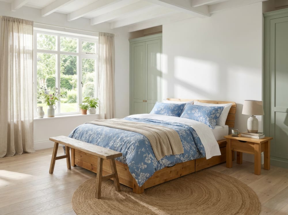 Parure de lit 100% percale de coton peigné bleu 260 x 240 cm