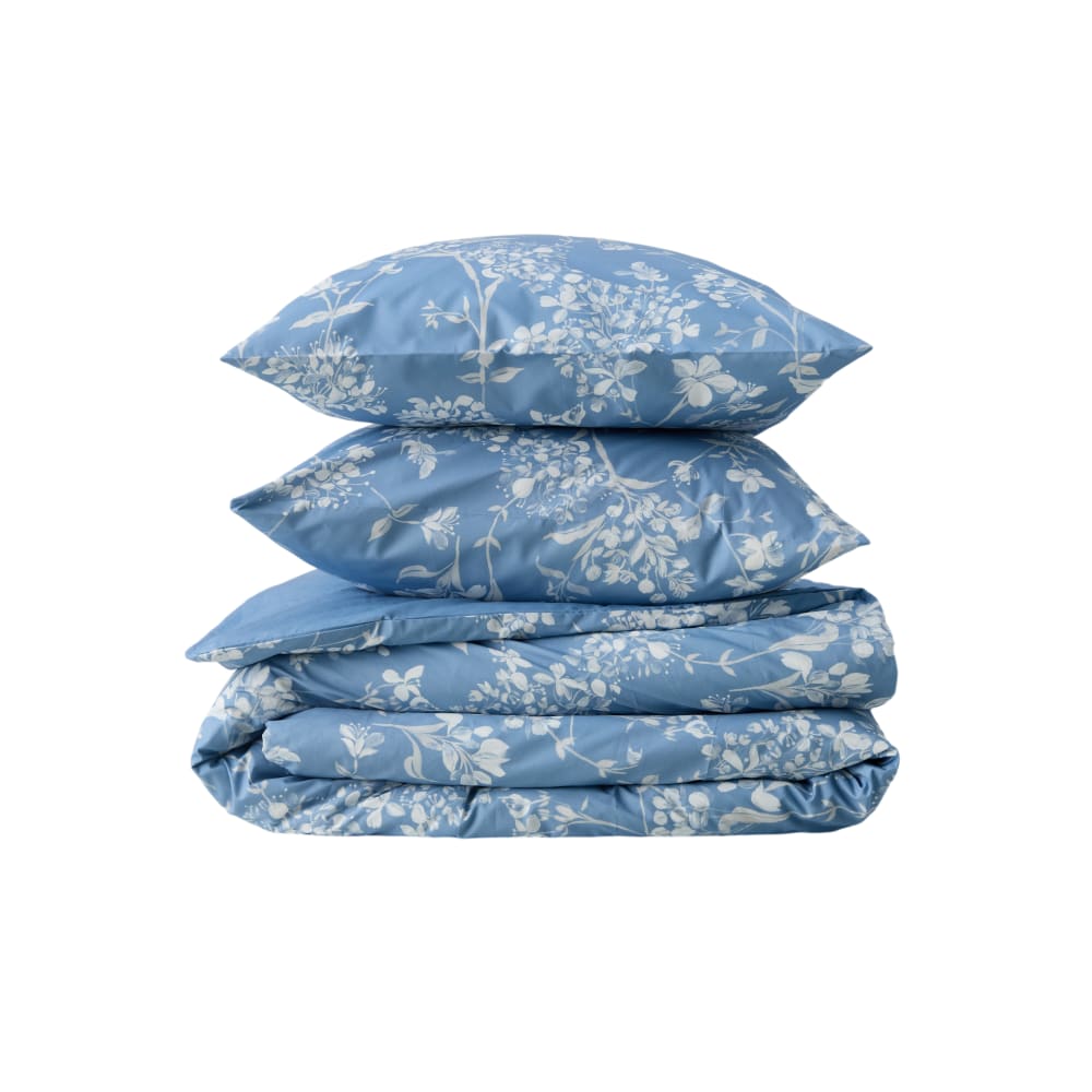 Parure de lit 100% percale de coton peigné bleu 260 x 240 cm - Maisons du Monde