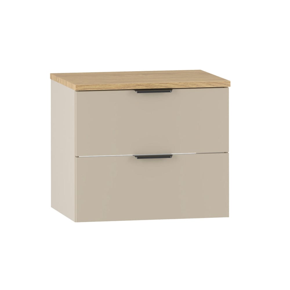 Petits meubles Waschtischunterschrank 60cm Waschtisch Melamin Kaschmir und Holz Beige Spanplatte