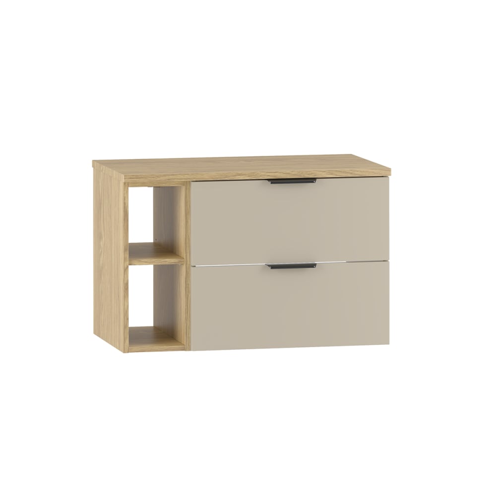 Meuble sous-vasque plan de toilette stratifiés beige et bois