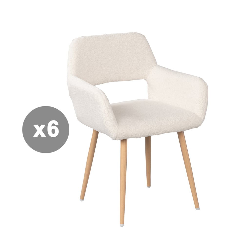 Meubles Cosy 6er-Set Esszimmerstühle mit French-Terry-Stoff skandinavisch, Weiß style modern Weiß Stoff