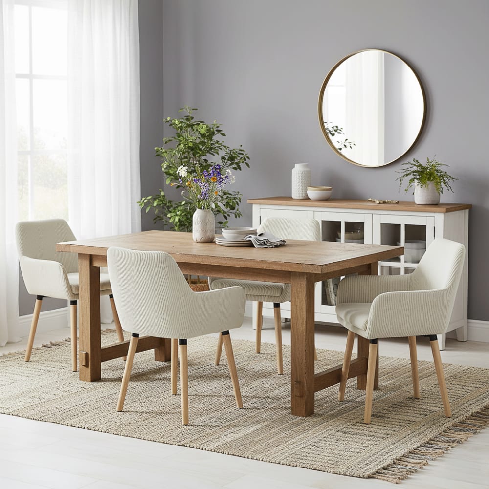 4er-Set Esszimmerstühle Cordstoff skandinavischer Stil Beige -
