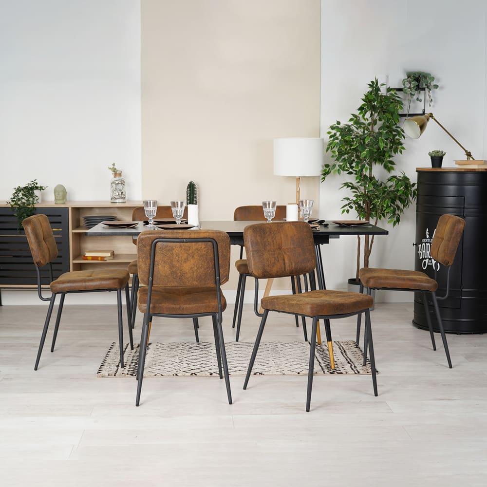 6er-Set Esszimmerstühle Vintage Retro Stil Metallgestell Braun -