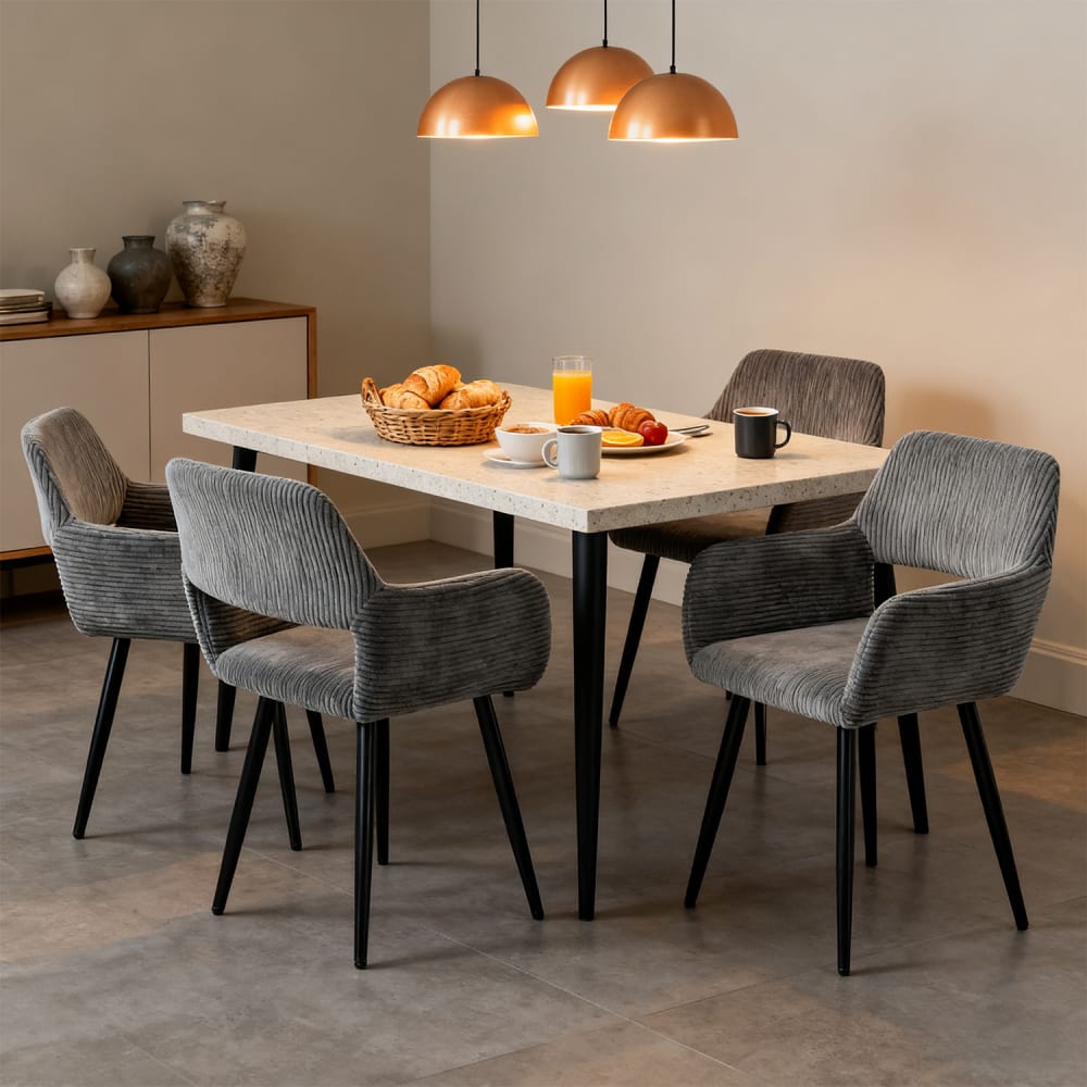 Lot de 4 chaises rembourrées avec pieds métalliques gris