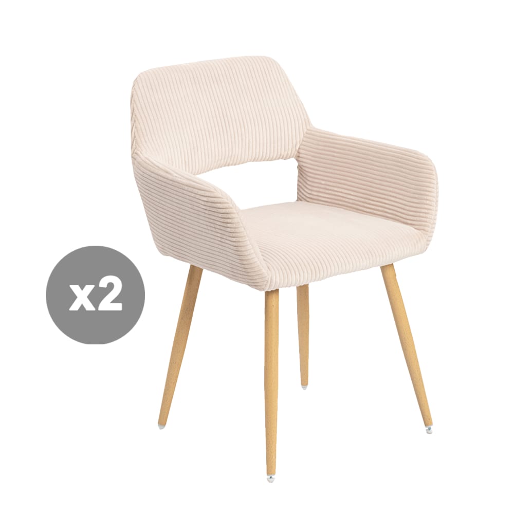 Meubles Cosy 2er-Set Esszimmerstühle Cordstoff Metallbeine skandinavisch Beige style modern Beige