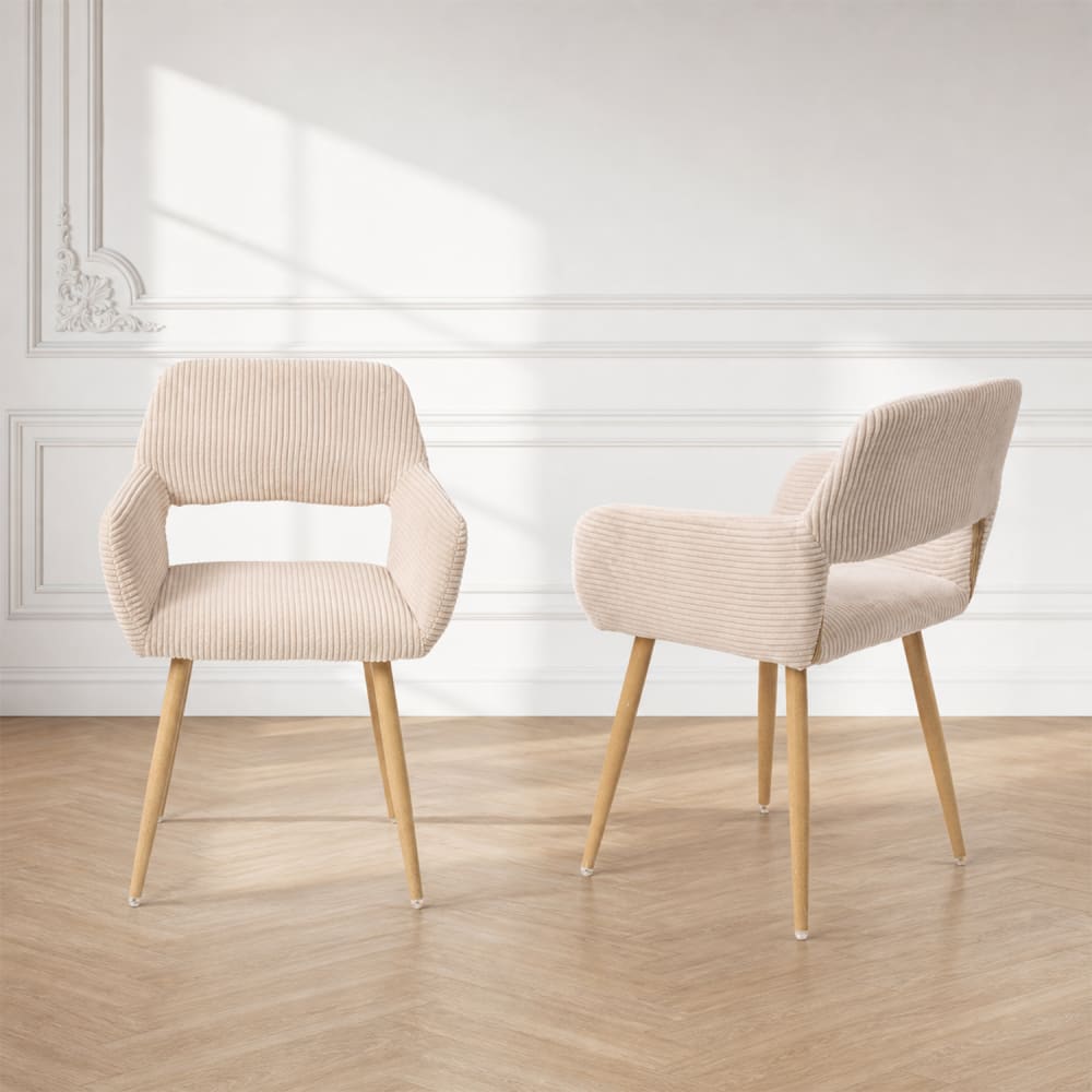 2er-Set Esszimmerstühle Cordstoff Metallbeine skandinavisch Beige