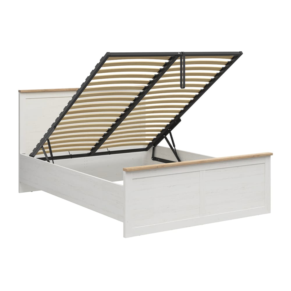 Lit coffre 160x200 sommier inclus panneaux mélaminés blanc