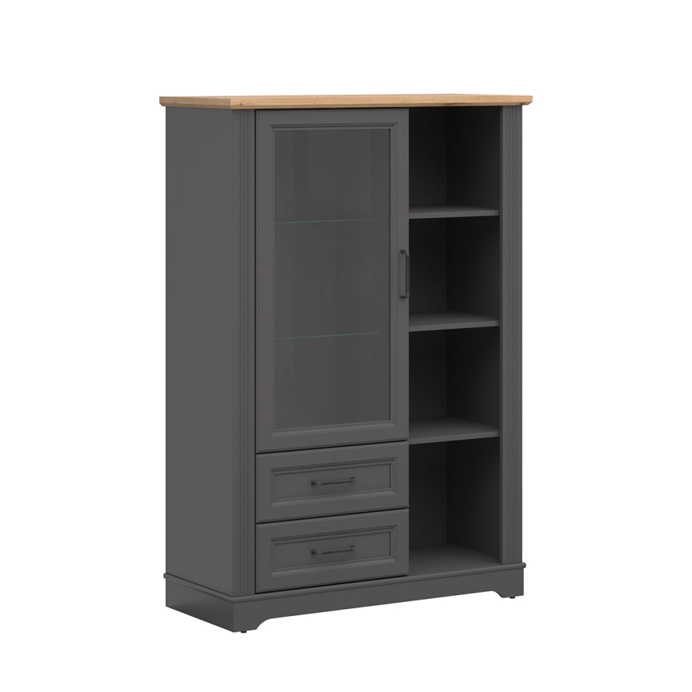 Vaisselier bas 1 porte 2 tiroirs stratifiés gris