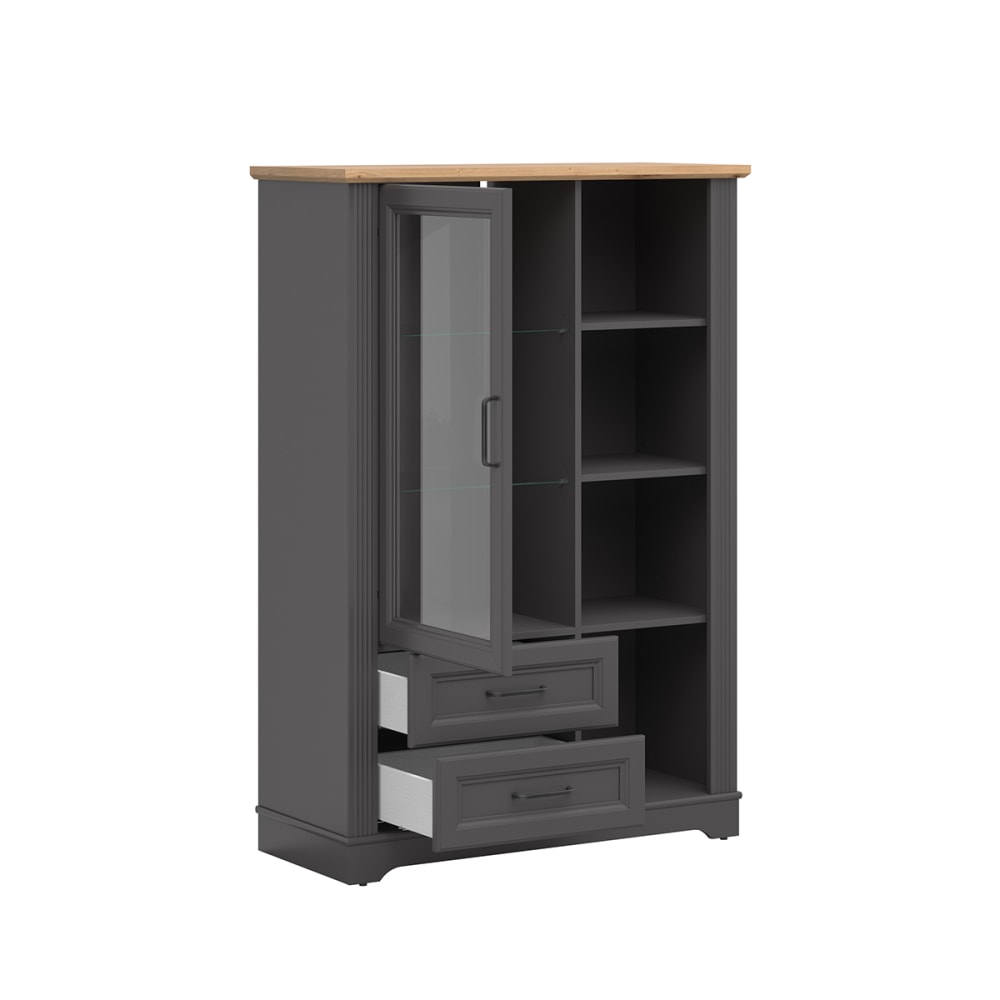 Vaisselier bas 1 porte 2 tiroirs stratifiés gris