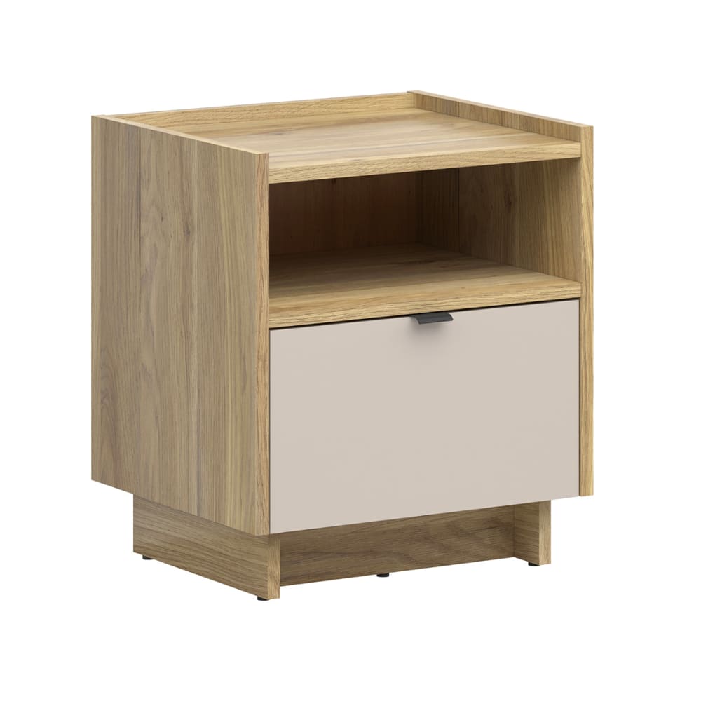 Table de chevet 1 tiroir et bois panneaux aggloméré stratifié beige