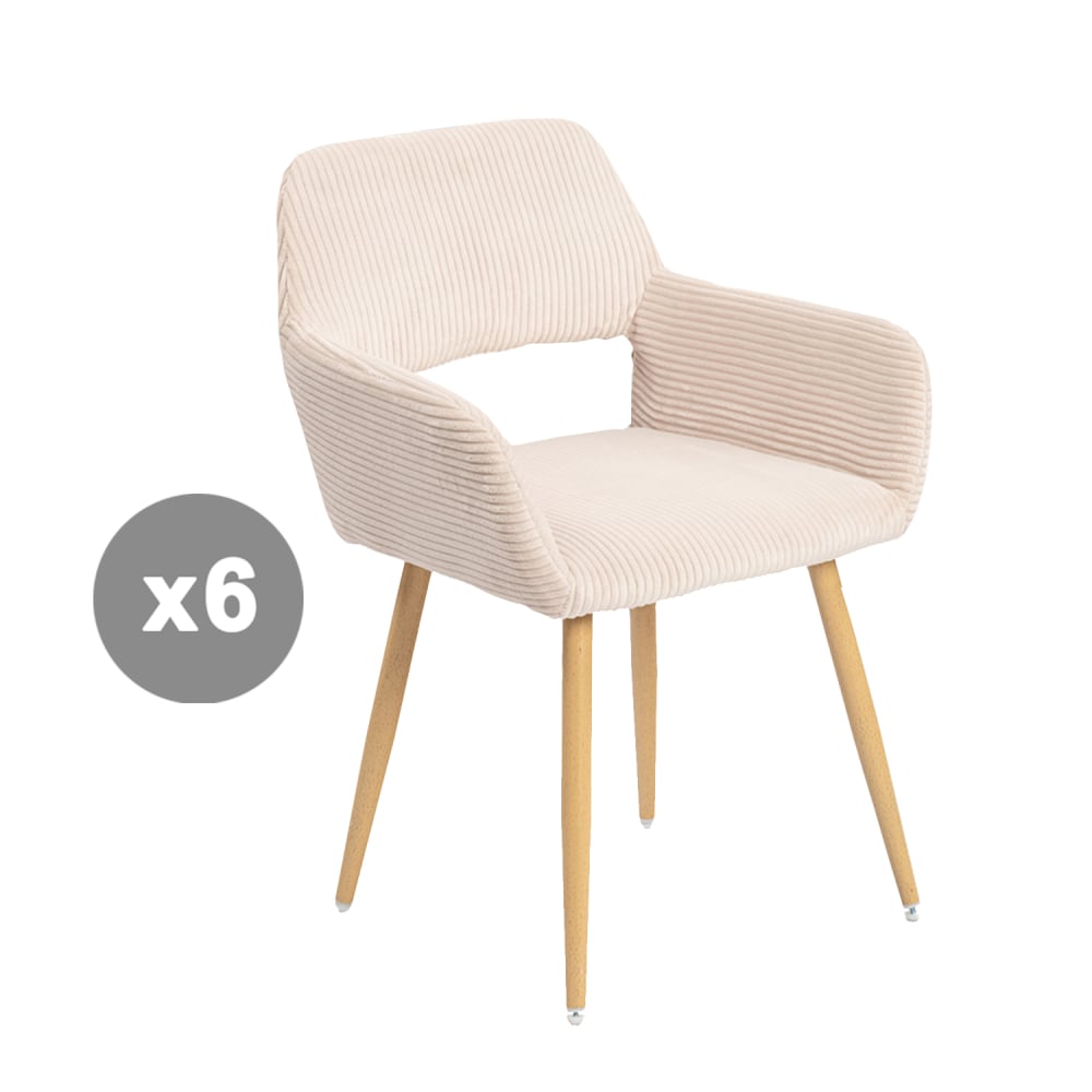 Meubles Cosy 6er-Set Esszimmerstühle Cordstoff Metallbeine skandinavisch Beige style modern Beige