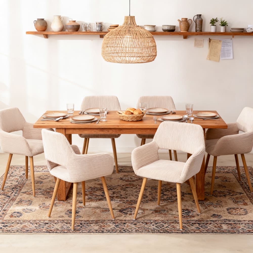 6er-Set Esszimmerstühle Cordstoff Metallbeine skandinavisch Beige