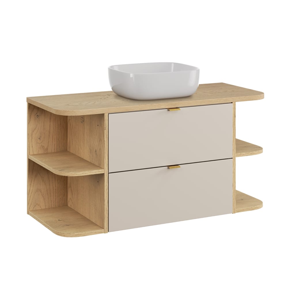 Meuble vasque niches arrondies stratifiés beige