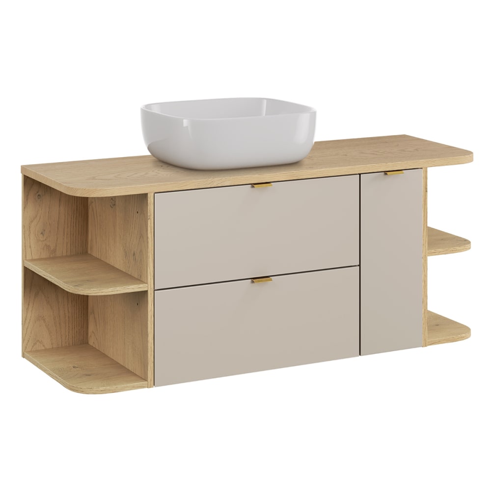 Meuble vasque 3 tiroirs niches arrondies stratifiés beige