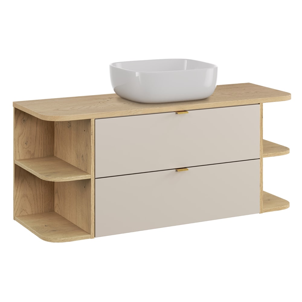 Meuble vasque niches arrondies stratifiés beige