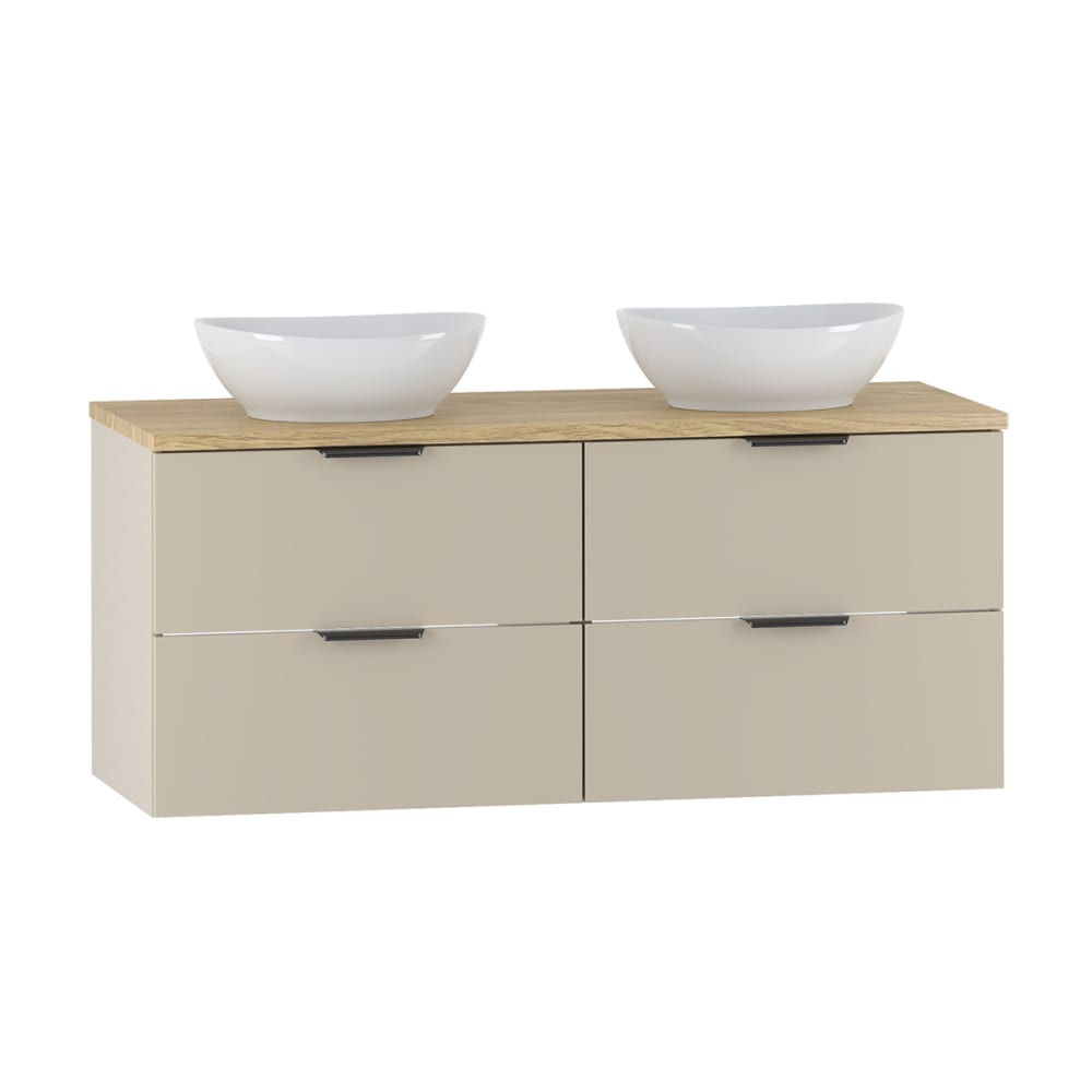 Meuble double vasque stratifiés beige et bois