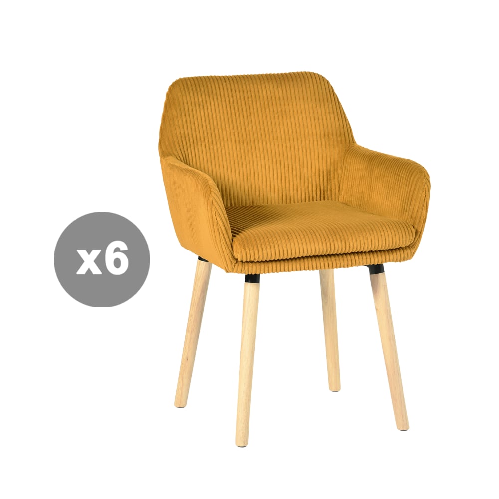 Meubles Cosy 6er-Set Esszimmerstühle Cordstoff skandinavischer Stil Gin Gelb style modern Gelb