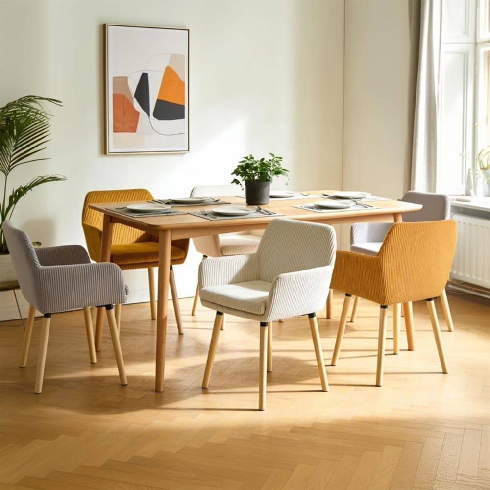 6er-Set Esszimmerstühle Cordstoff skandinavischer Stil Mehrfarbig