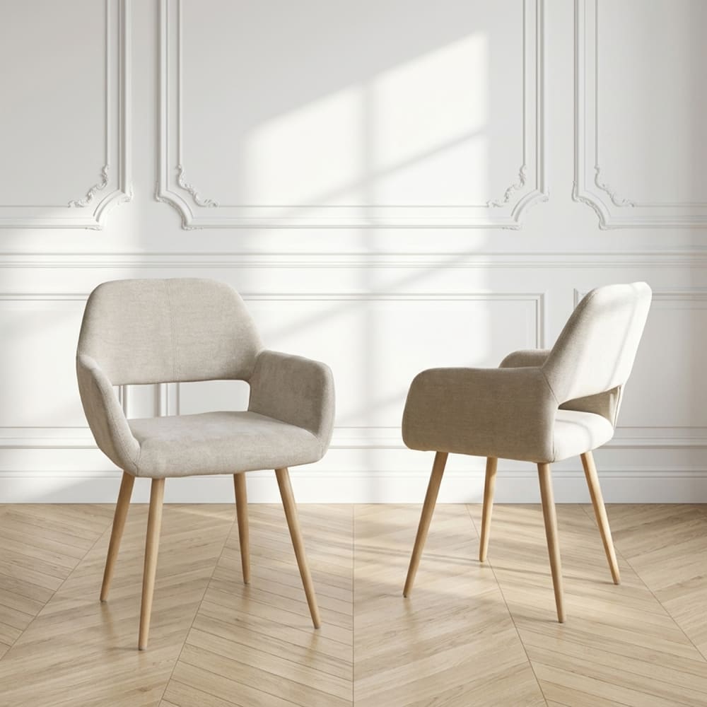 2er-Set Esszimmerstuhl skandinavisch Stoffbezug Beige - Maisons