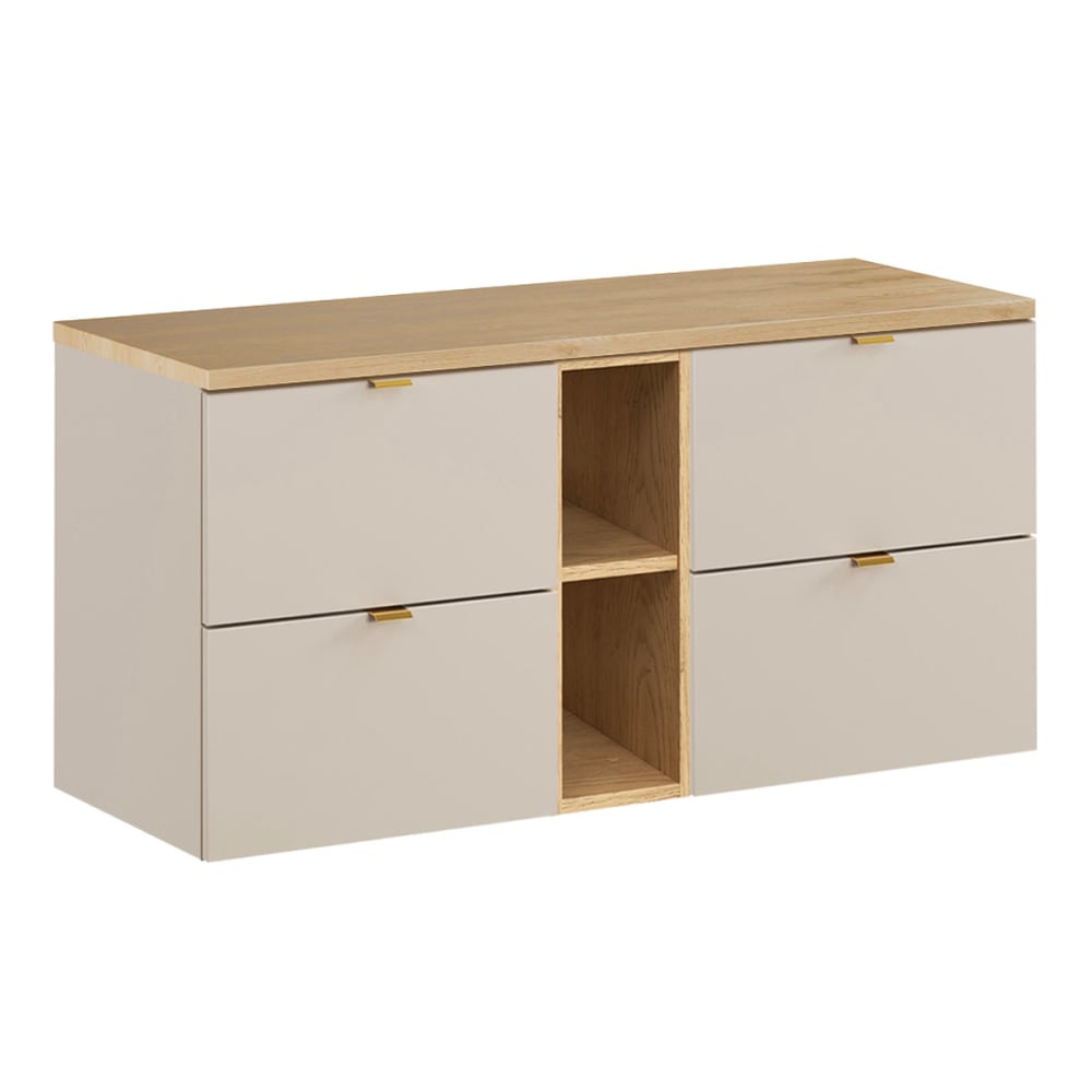Petits meubles Waschtischunterschrank 120cm Melaminbeschichtete Platten Kaschmir Beige Spanplatte