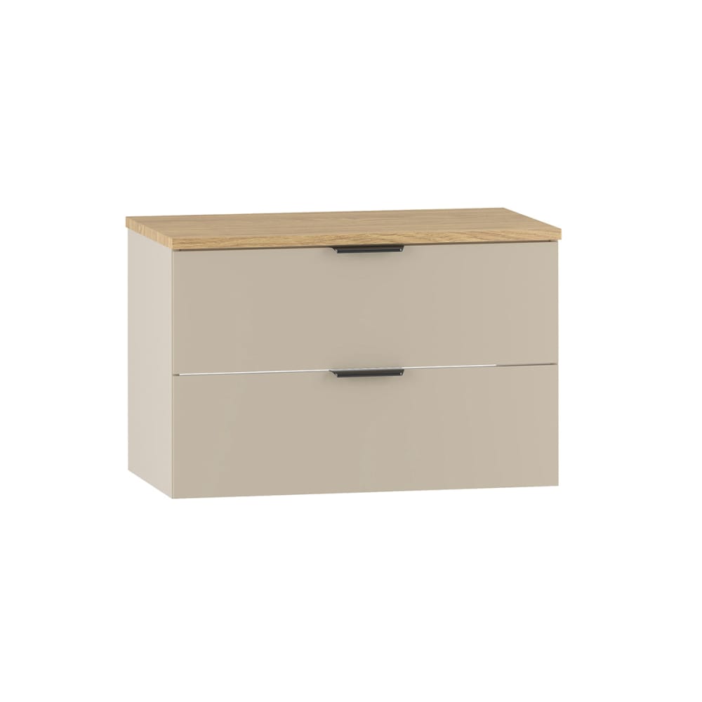 Petits meubles Waschtischunterschrank 80cm Waschtisch Melamin Kaschmir und Holz Beige Spanplatte
