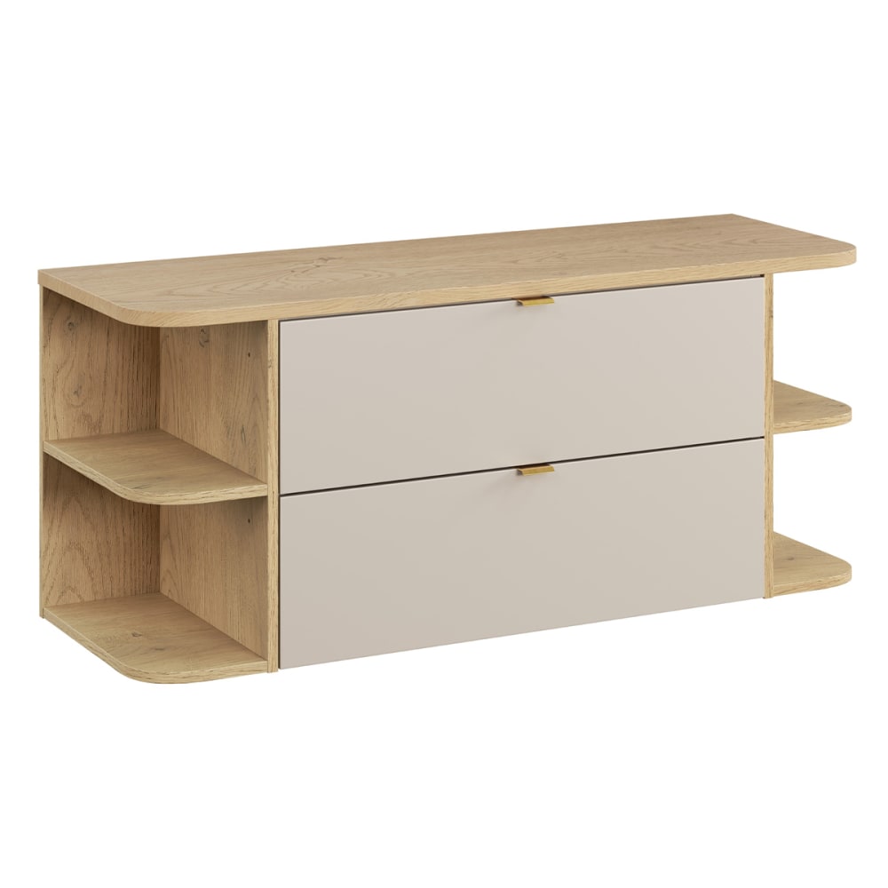 Meuble sous-vasque niches arrondies plan de toilette stratifiés beige