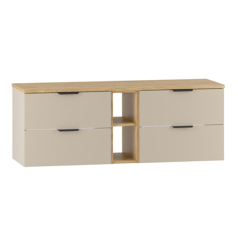 Petits meubles Waschtisch 140cm 2 Nischen Waschtisch Melamin Kaschmir und Holz Beige Spanplatte