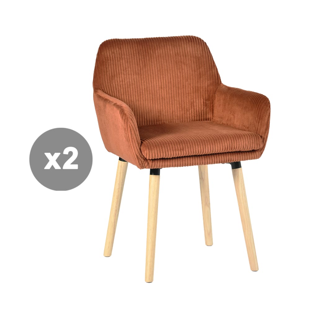 Meubles Cosy 2er-Set Esszimmerstühle Cordstoff skandinavischer Stil Ziegelrot style modern - -