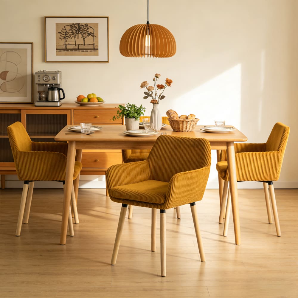 4er-Set Esszimmerstühle Cordstoff skandinavischer Stil Gelb -