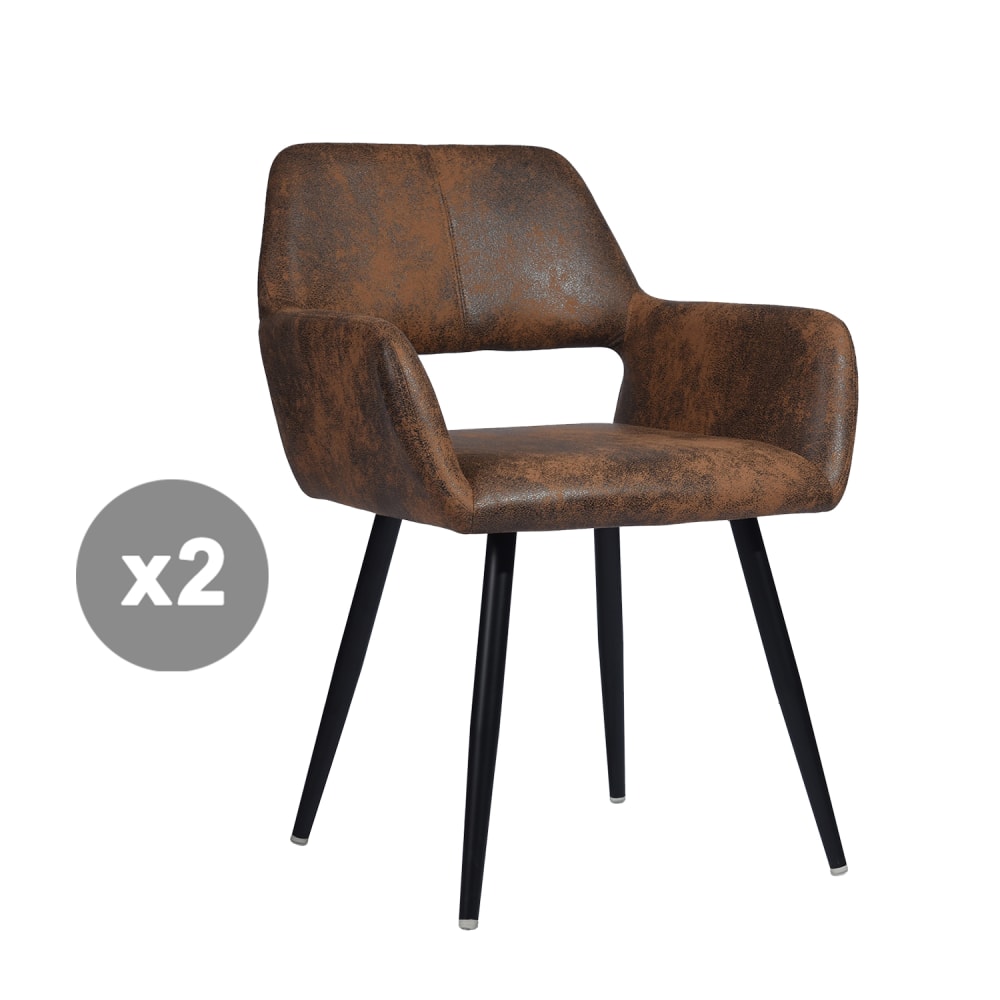 Meubles Cosy 2er-Set Esszimmerstuhl Retro Vintage Industrial Mikrofaser braun style vintage - Stoff