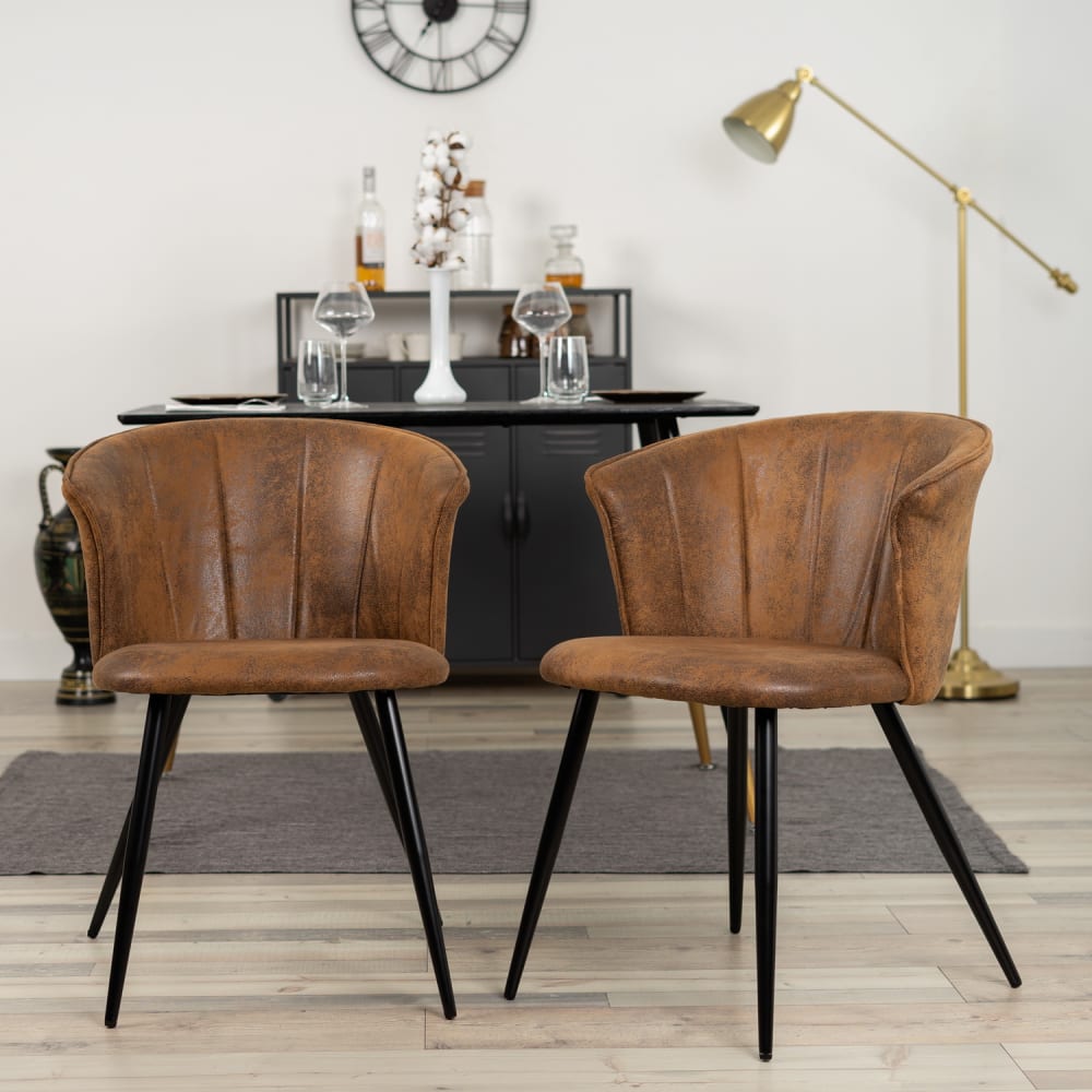 Lot de 2 chaises en microfibre avec métal vintage marron