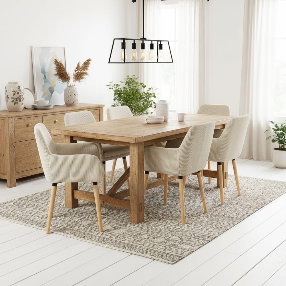 6er-Set Esszimmerstühle Cordstoff skandinavischer Stil Beige -