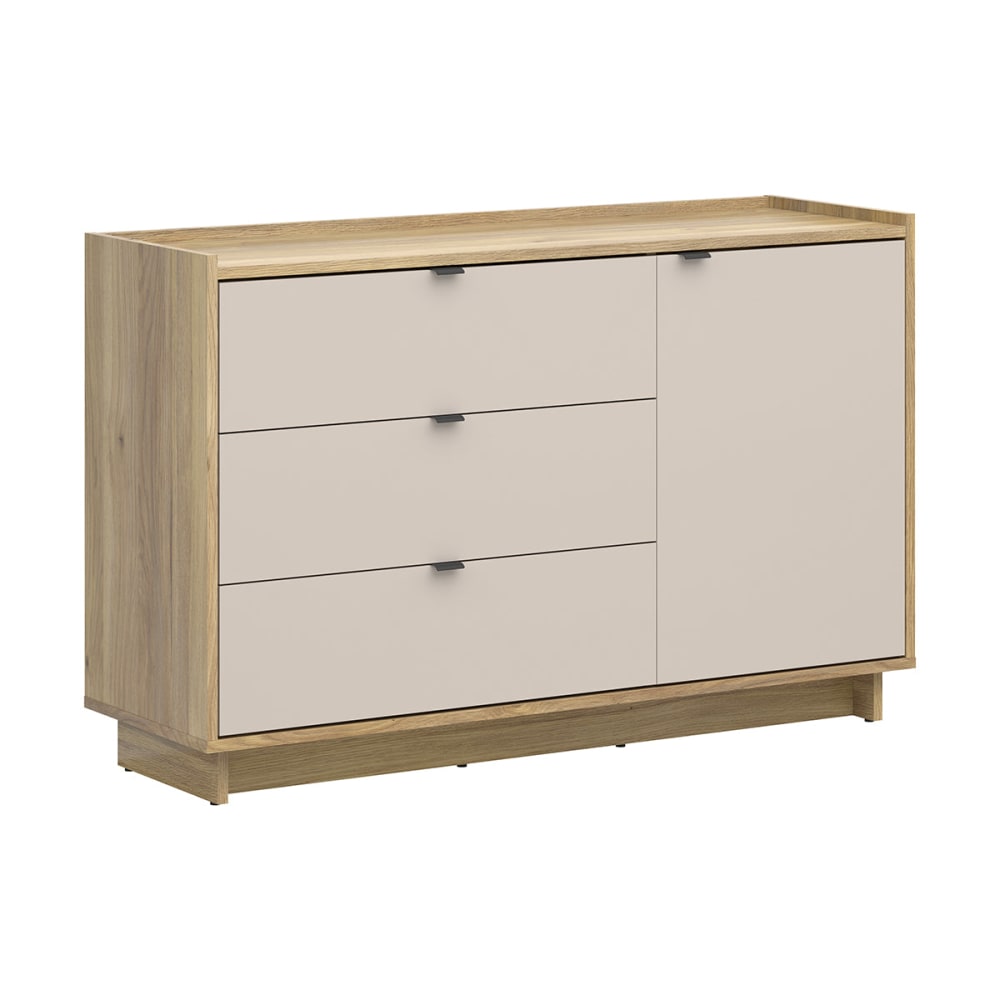 Commode 1 porte 3 tiroirs et bois panneaux aggloméré stratifié beige Commode 1 porte 3 tiroirs et bois panneaux aggloméré stratifié beige