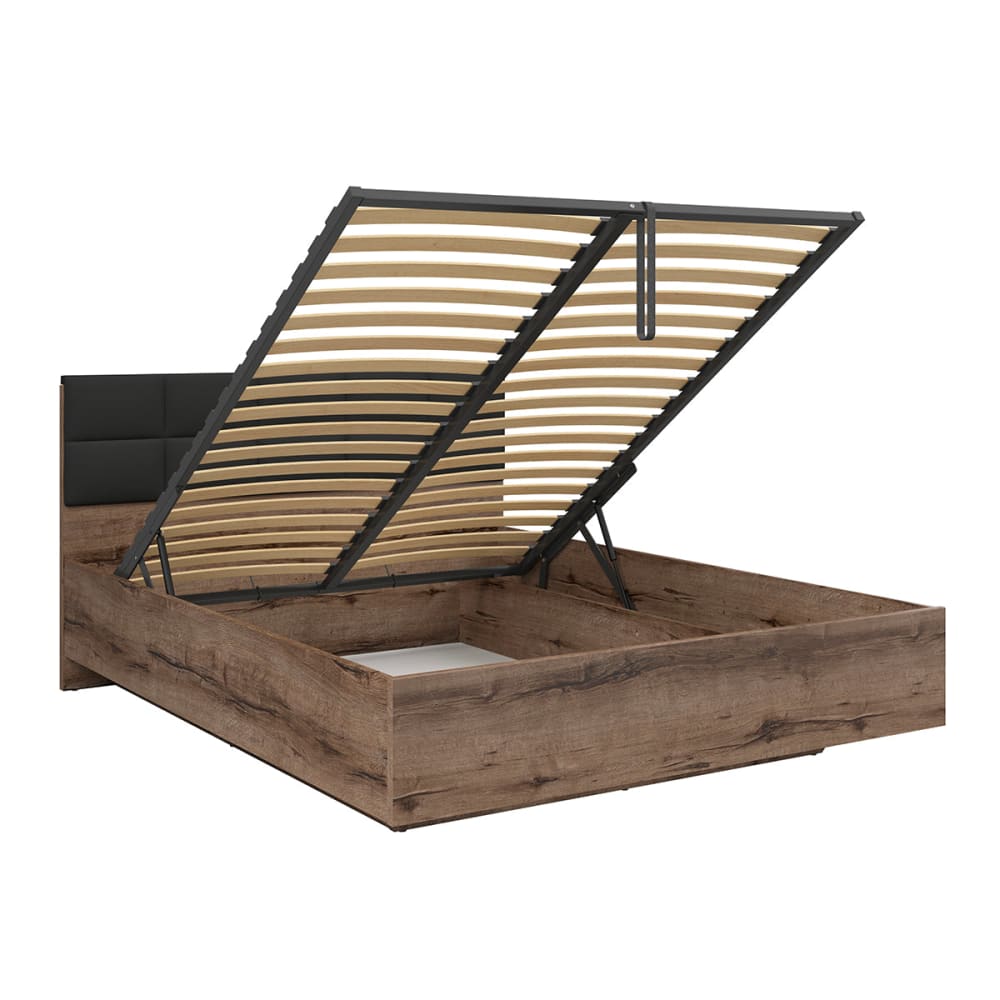 Lit coffre 160x200 sommier inclus panneaux de particules marron