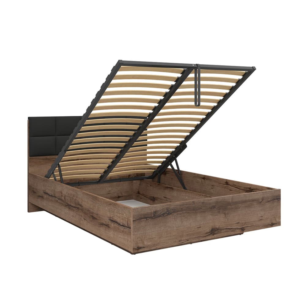 Lit coffre 140x200 sommier inclus panneaux de particules marron