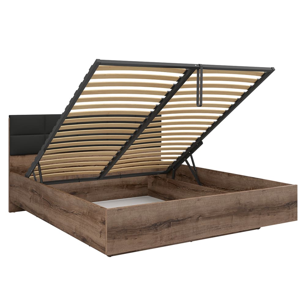 Lit coffre 180x200 sommier inclus panneaux de particules marron