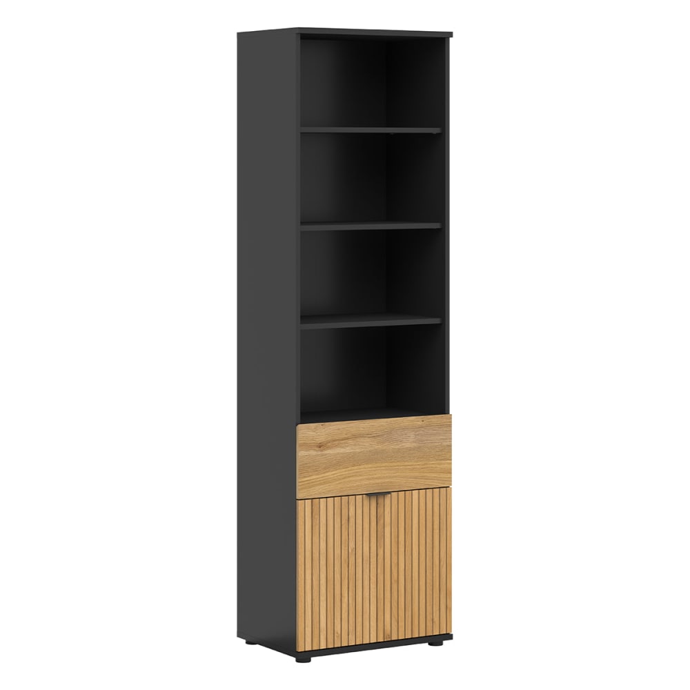 Petits meubles Bücherregal 1 Tür 1 Schublade Schwarz Laminierte Spanplatten Holz Braun Spanplatte