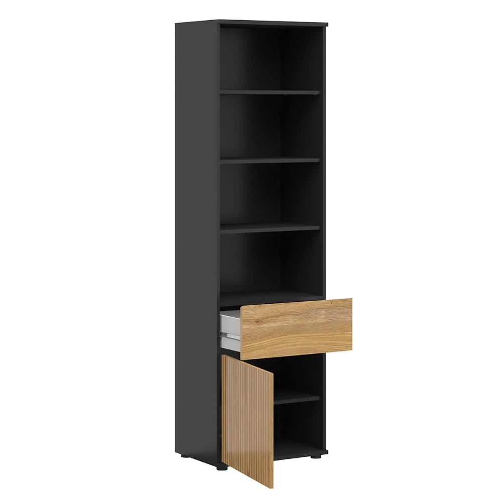 Bücherregal 1 Tür 1 Schublade Schwarz Laminierte Spanplatten Holz