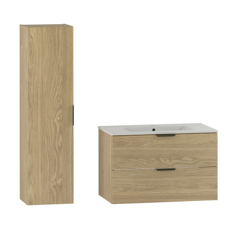 Ensemble meuble vasque encastrée colonne stratifiés beige