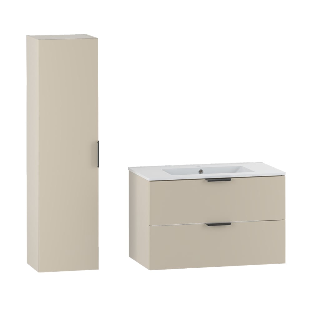 Ensemble meuble vasque encastrée colonne stratifiés beige