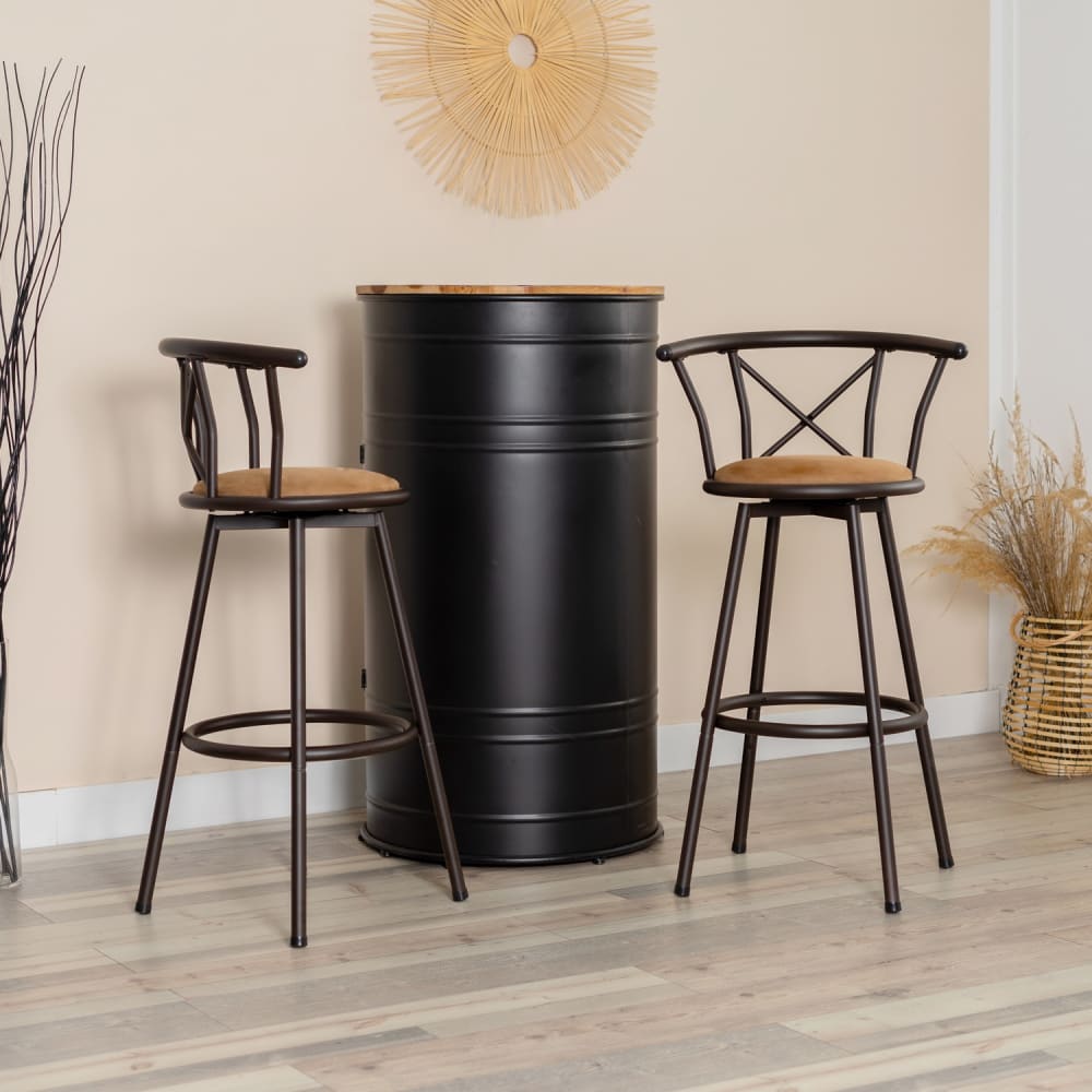 Lot de 2 tabourets de bar pivotant avec hauteur d'assise 75 cm marron