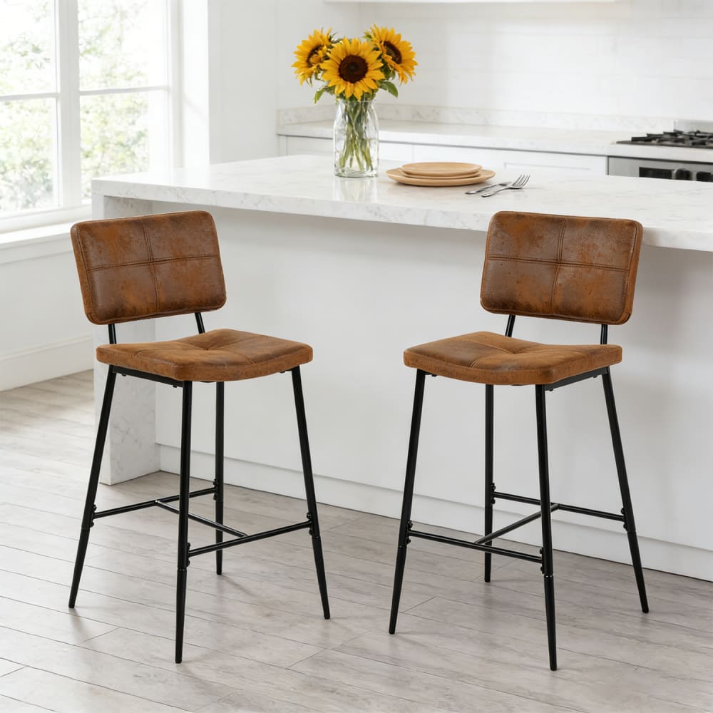 Lot de 2 tabourets de bar retro vintage en tissu polyester marron