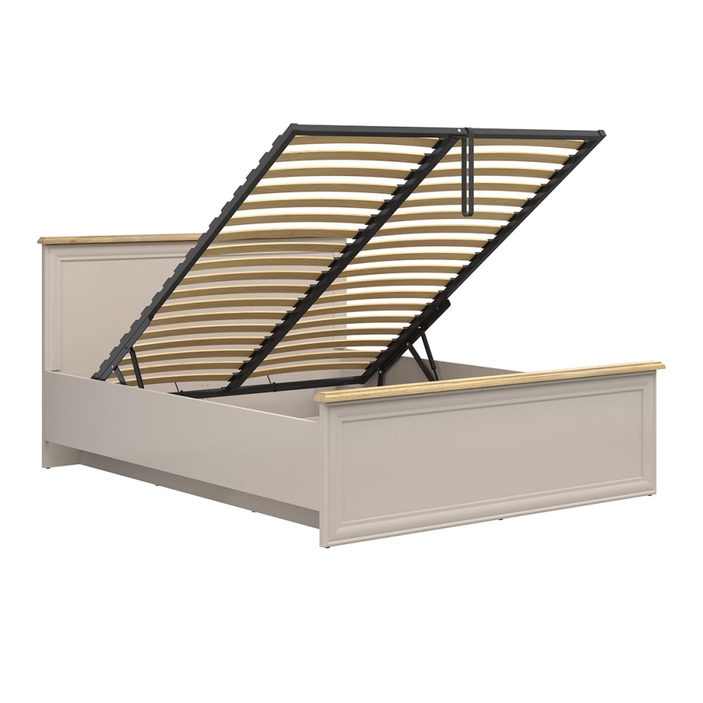 Lit coffre 160x200 sommier inclus panneaux aggloméré stratifié beige Lit coffre 160x200 sommier inclus panneaux aggloméré stratifié beige