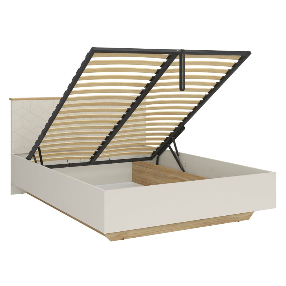 Lit coffre 160x200 sommier inclus panneaux aggloméré stratifié beige